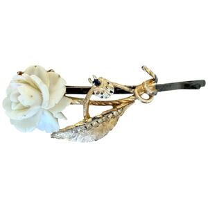 Bridal Ivory Floral Hair Pin Vintage Rose Clip Romantic Botanical Hairpiece